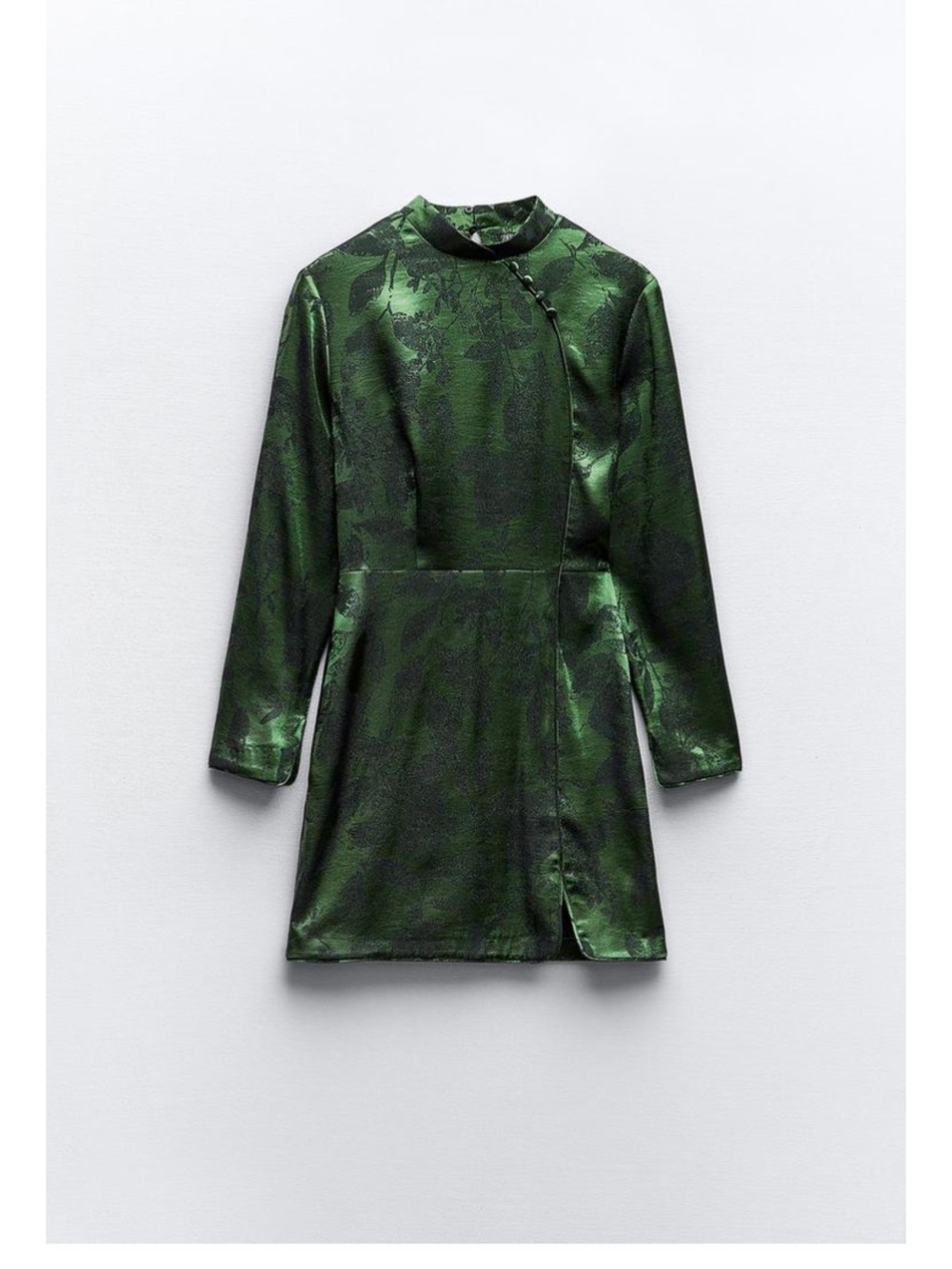 Zara Short Jacquard Dress Emerald Green Floral Mini